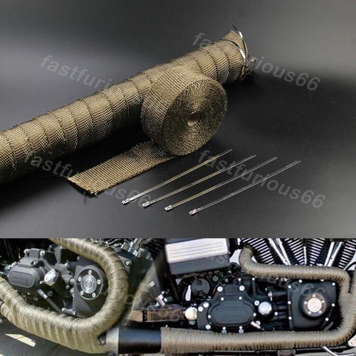Thermal Header Turbo Pipe Tape Titanium Gold Lava Exhaust Wrap Ties Kit 2"x 16ft - Foto 12 di 12