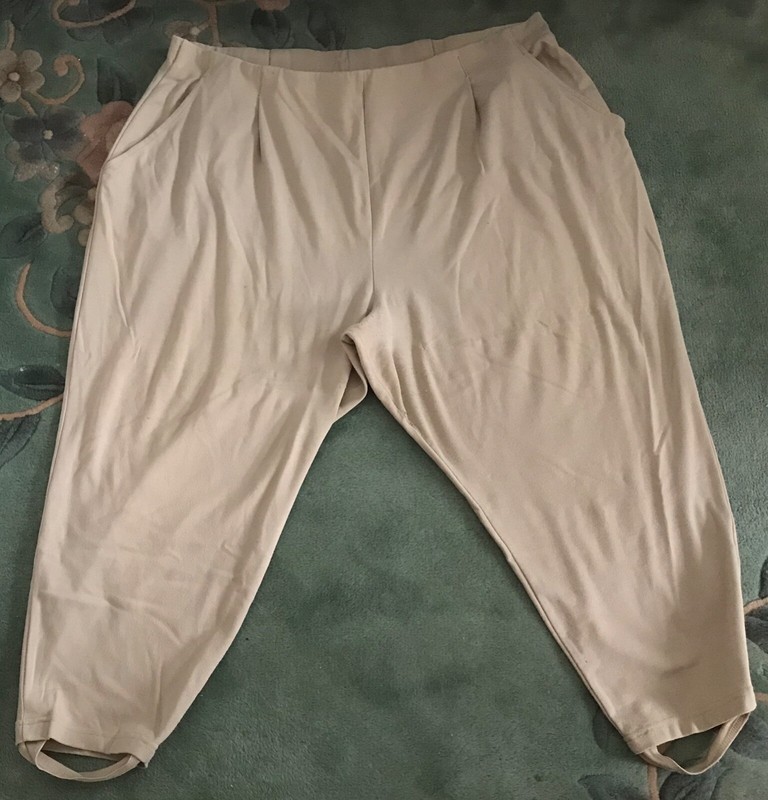 Women's Venezia Jeans Beige Pull On Stirrup Pants-Elasticized Waist-Size 26/28P