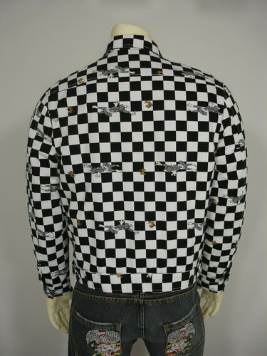 TOM AND JERRY BLACK / WHITE CHECKER ZIP FRONT BOMBER JACKET MEN'S M - Picture 3 of 12