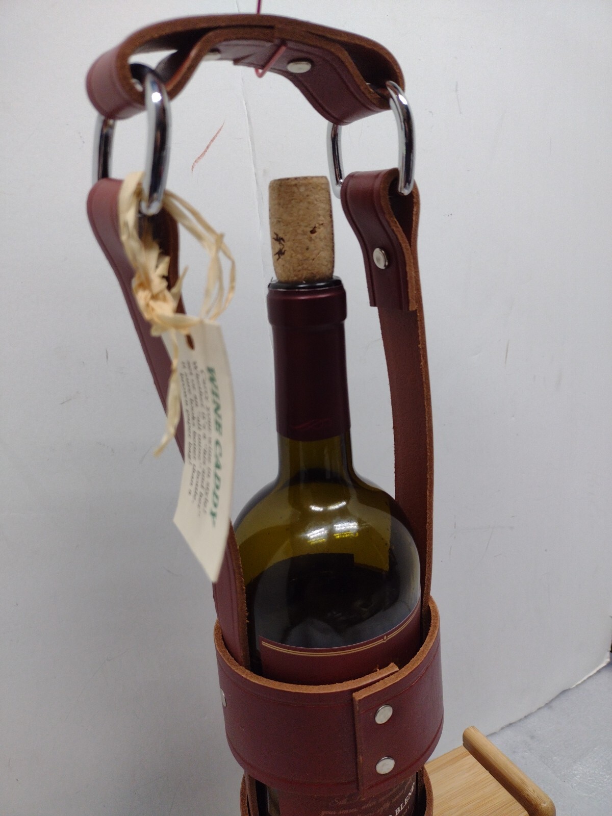Triple LLL Genuine Brown Leather Wine Single Bottle Caddy O Carrier/Protector