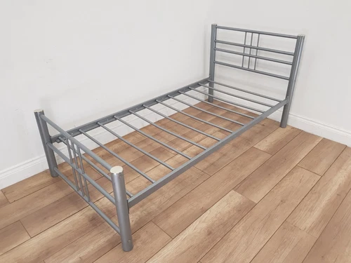 SINGLE BED FRAME Grey Metal Headboard Footboard 12 Bar Foundation FREE DELIVERY