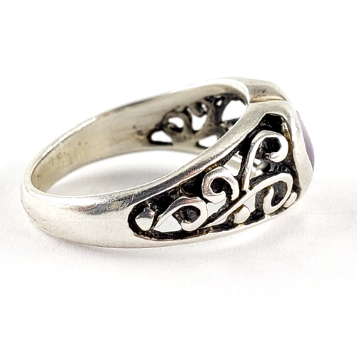 Vintage Sterling Silver Purple Inlay Heart Ring Size 4.75 Womens Artisan Love - Picture 6 of 8