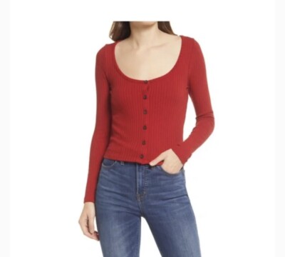 Orsay Pullover Damen Rot Kurz Madewell Size S Button Front Crop