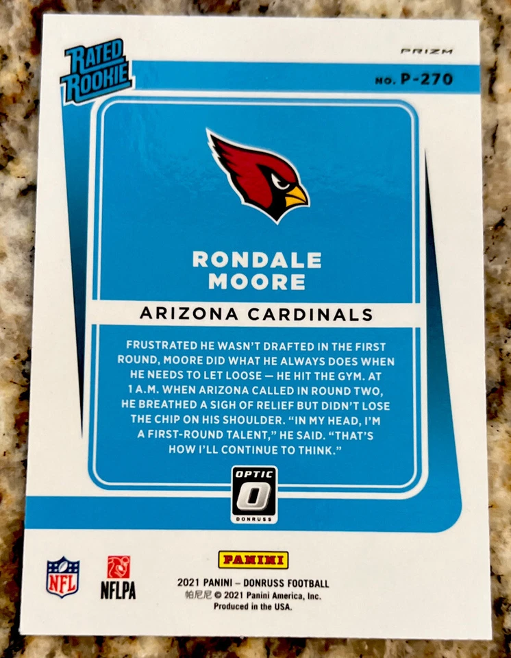 2021 Donruss Optic P-270 Preview Silver Prizm Rondale Moore RC Rookie Cardinals - Image 4 of 4