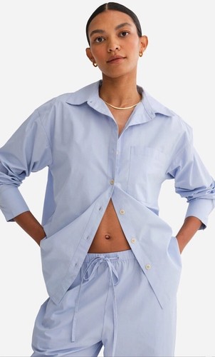 Mate The Label Organic Poplin Button Down Long Sleeve Light Blue Shirt Sz XL NWT