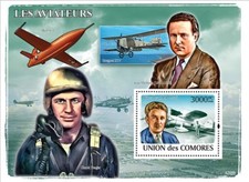 WILEY POST & CHUCK YEAGER (Bell X-1) Aviator Aircraft Stamp Sheet (2008 Comoros)