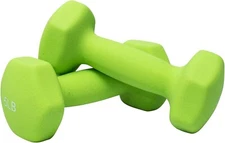Set of 2 each 5 lb Green Neoprene Coated Dumbbells Pair Hand Weights All-Purp.