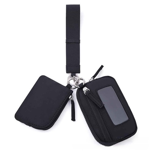 Portable Double Pouch Wristlet Keychain Wallet Small Zipper Coin Purse Women - Photo 11/16