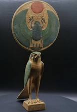 Rare Ancient Egyptian Statue Of Horus sun disk & the scarab Figure Egyptian BC