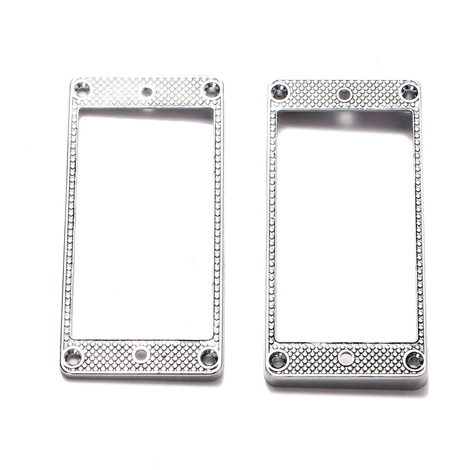 2X Humbucker Pickup Mounting Rings Bridge Neck Curved Bottom Flame Chrome - Image 4 of 4