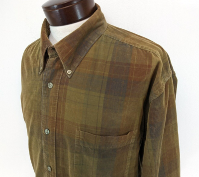 EDDIE BAUER Relaxed Fit Brown Plaid Corduroy Shirt L/S Button-Down 