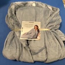 Carole Hochman Women's Light Blue Long Plush Wrap Robe Patch Pockets,Size L  G