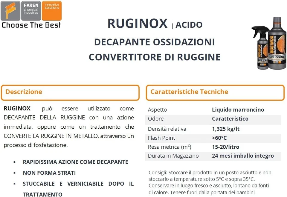 Faren-RUGINOX-Spray, Decapante-Convertitore di Ruggine rimuove ossidazioni-250ml - Immagine 2 di 4