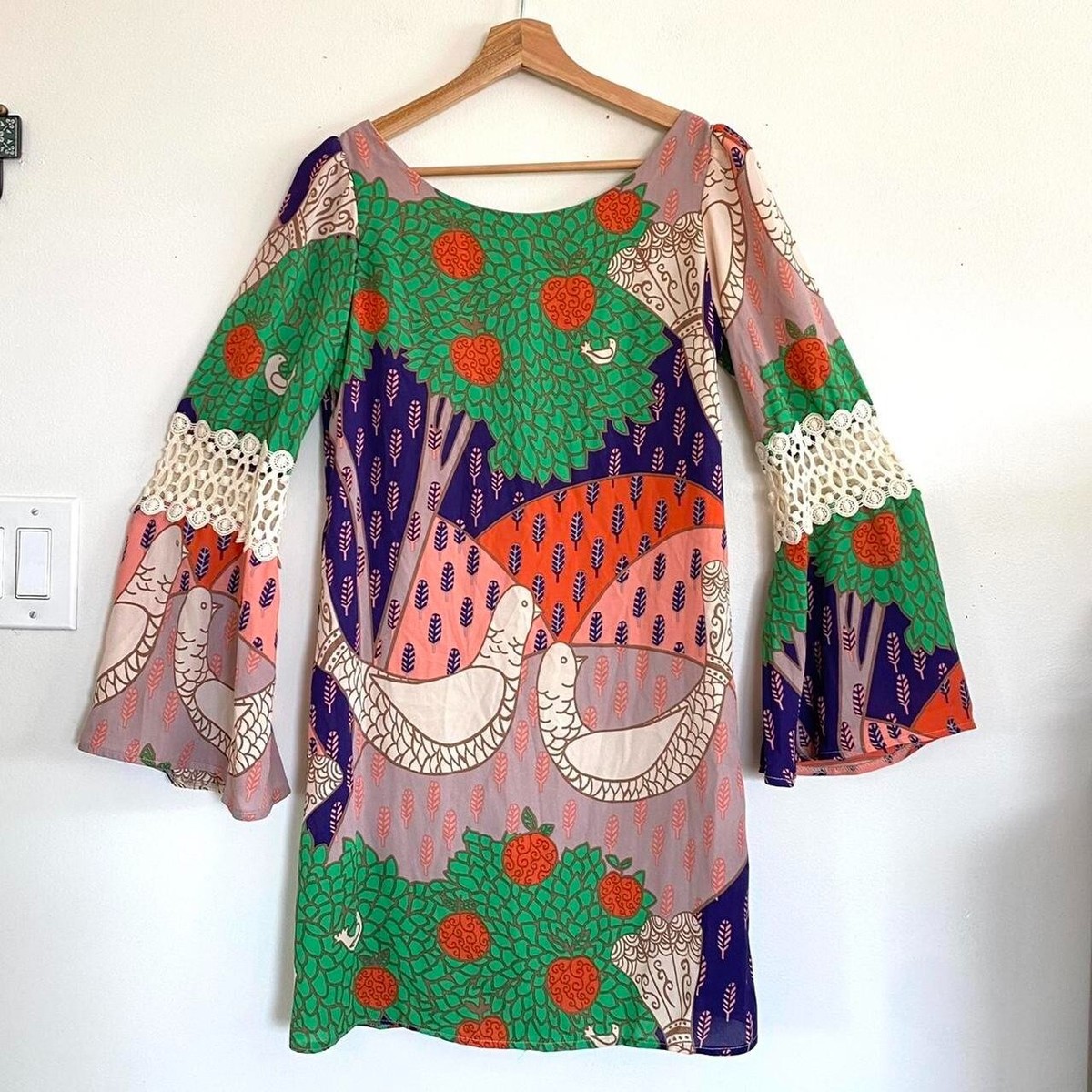 vintage bohemian dress clothes Boho 70's Maxi Silk Flared Sleeve Dress. Party Outfit. Vintage Style. Stevie Nicks Dress. Gift