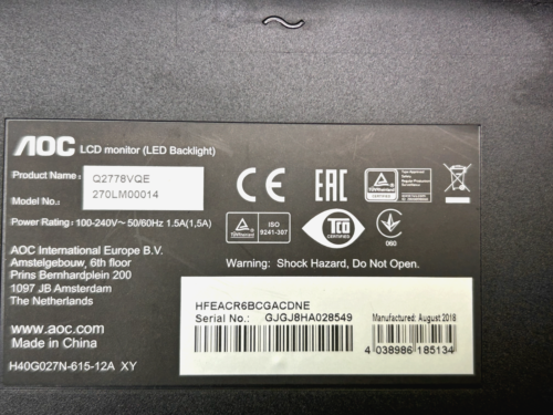 AOC Q2778VQE 27" 2560x1440 60Hz VGA VDI HDMI DP NO STAND #D58 - Picture 5 of 11