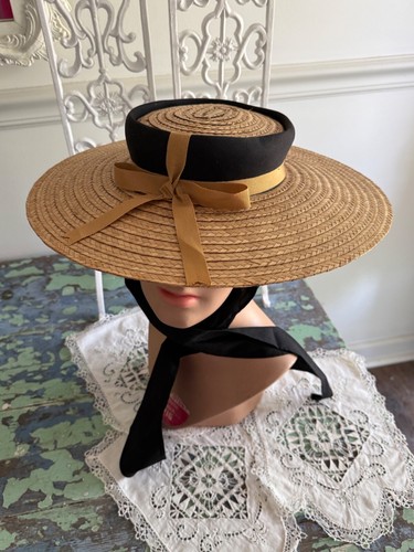 NWT Vintage Wide Brim Straw Hat w/ Bow By Penneys 20” Elegant - Picture 8 of 17