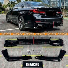 FOR 21-23 BMW 530i 540i G30 Glossy Black Rear Bumper Lip Diffuser Side Splitter