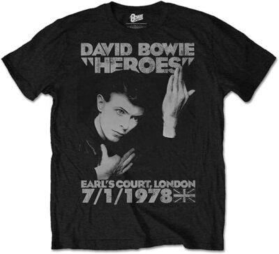 Offiziell lizenziertes David Bowie Heroes Earls Court schwarzes Herren-T-Shirt Bowie Tee