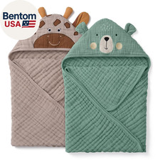 Muslin Baby Hooded Towel 2 Pack, Soft  Absorbent Bath Towel for Infant, Toddler