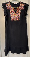 Kirundo Women Sleeveless Embroidered Dress Tunic Beach Coverup Black M Festival