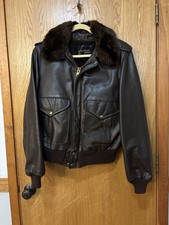 Vintage 70s Lesco Leathers Brown Leather Bomber Flight Jacket 40 Fur Collar
