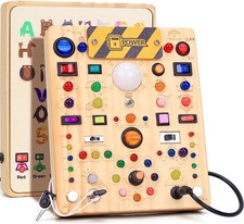 HarVow Montessori Wooden Busy Board with LED Light 19 Switches for Kids Ages 1 