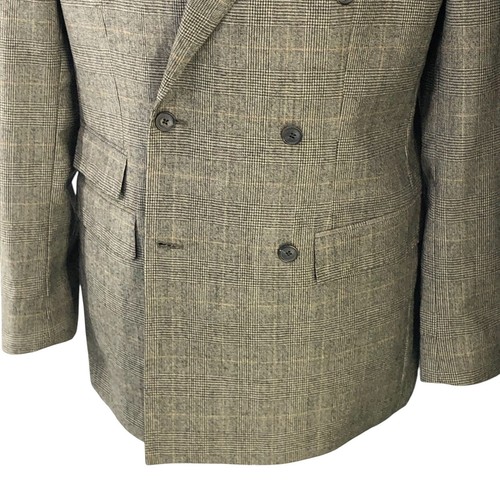 Traje Carolina Herrera Para Hombres 44 Doble Pecho Pico Solapa Glen Cuadros Lana Marrón - Imagen 4 de 24