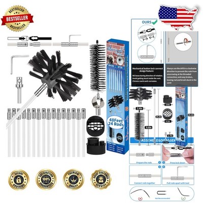 Dryer Vent Cleaner Kit, 48ft, Chrome Button Lock, Vacuum Attachment