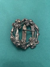 Antique Victorian Style  Belt or Sash Buckle Signed COLONIAL Silver Tone Floral