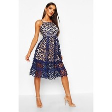 NEW Boohoo Corded lace detail midi dress Navy Blue  8