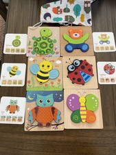 Montessori Developmental Toddler Jigsaw Puzzles, Wooden, Complete Set of 6