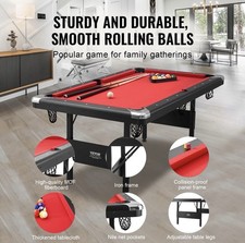 New 6.3ft Billiards Portable Pool Table Red Cloth for Family Game Room Party Fun