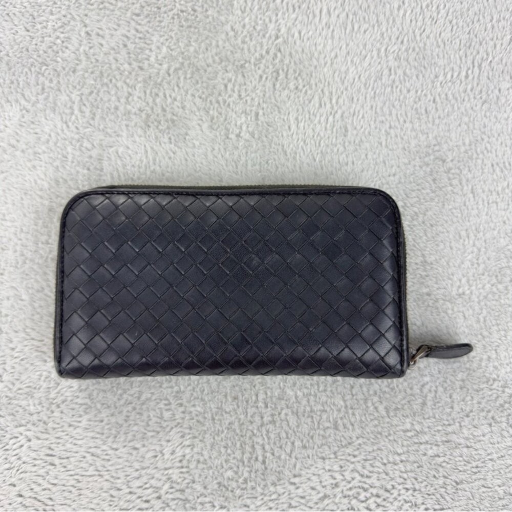 Bottega Veneta Intrecciato Lambskin Zip Around Long Black Wallet Made in Italy thumbnail 3