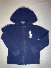 Polo Ralph L Kids Size 6 Full Zip Hooded Jacket Navy Twill Pockets Big Pony