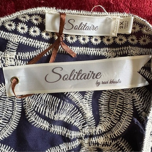Top túnica Anthropologie Solitaire bordado azul marino y crema 2X nuevo con etiquetas - Imagen 4 de 9