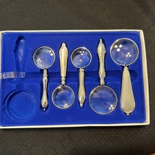 Vintage Style Magnifying Glass Set   5 Pieces with Ornate Handles in Display Box