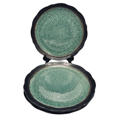 Cuisinart Stoneware Jenna Green Dinner Plates Set Of Three Bead Edge Rustic 11 