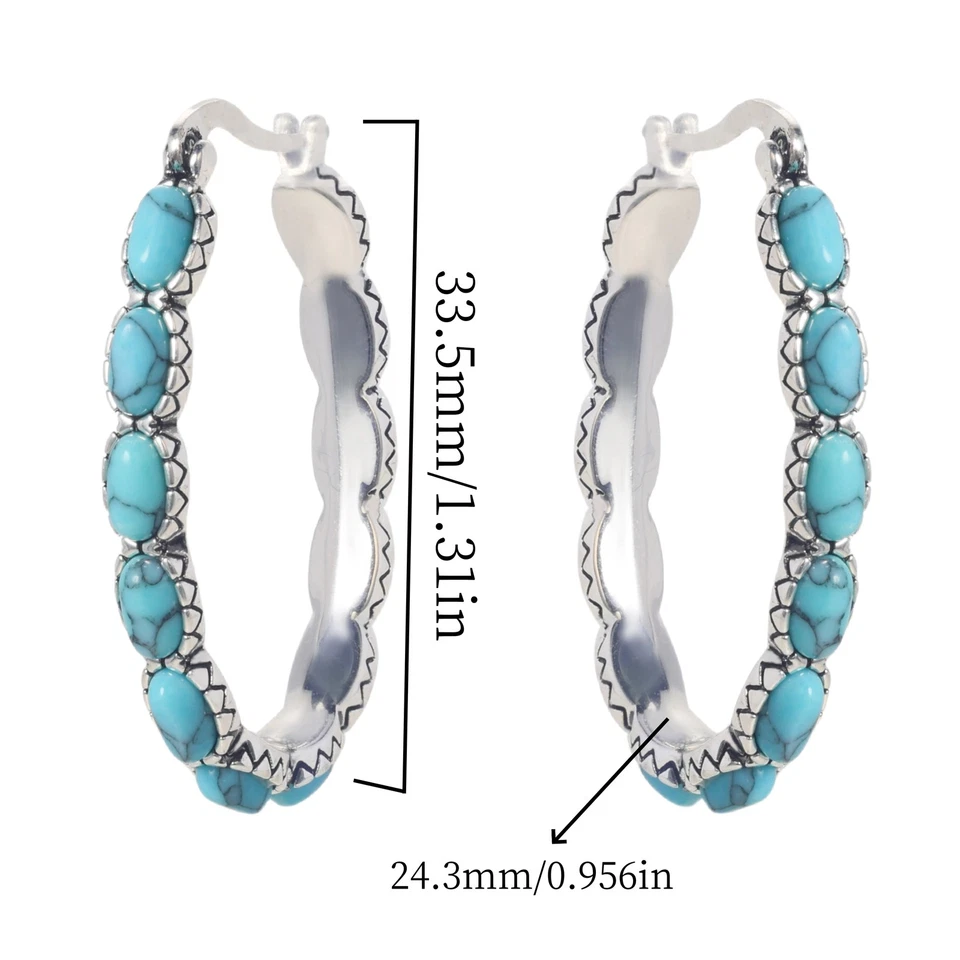 Pendientes de aro turquesa de plata de ley 925 hechos a mano joyería regalo para ella Foto 2 de 4