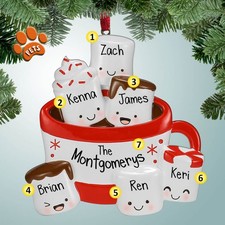 Personalized Hot Cocoa Family with Star - 6 Christmas Ornament - Six