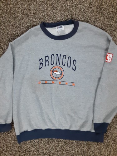 Vintage 90s Denver Broncos Football Gray Embroidered Pullover Sweatshirt Men XL 