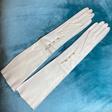 VTG Manco Firenze Leather Gloves Womens Size 8 White 20" Opera Pearl Button NEW