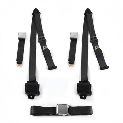  1964-1970 Airplane 3pt BK Retractable Bench Seat Belt Kit - 3 Belts