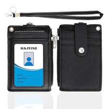 ID Badge Holder with Lanyard,2 Sided 5 Card Slots ID Card Holder Wallet Black