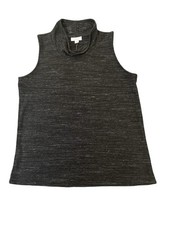 J. Jill Negro Cuello Simulado Pequeño Sin Mangas Multi Mezcla de Algodón Mancha Blanca Nuevo con Etiquetas $59