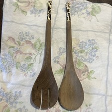 Olive Wood Salad Servers With Bone Inlay