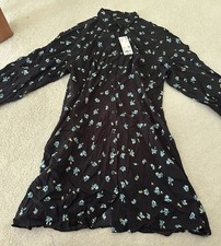 Uniqlo women’s L printed v neck long sleeve black mini dress NWT