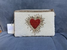 Mary Frances Beaded Heart Crossbody Bag Ivory, Red Gold New With Tags