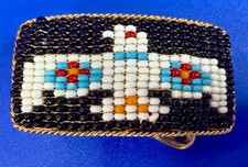 Southwestern Style Thunderbird Beaded Artwork Multi-Color Bead Small Belt Buckle