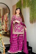 Beautiful Heavy Faux Georgette Top Palazzo With Pink Dupatta For Festival Wear