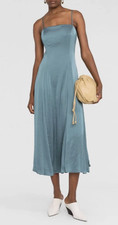 Theory Cami Volume Midi Dress in Crushed Satin Seafoam - Size 2